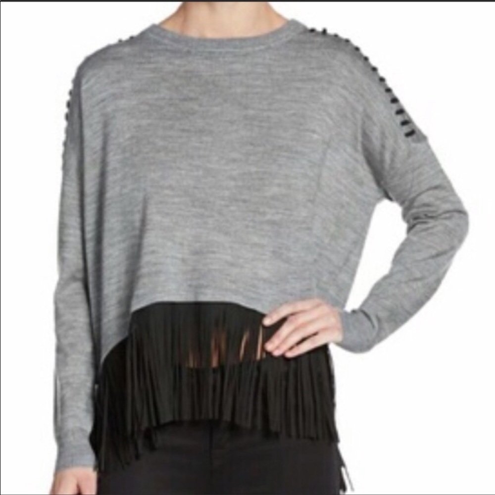 5/48 Grey Fringed Hi Lo Hem Sweater.  Size XS.